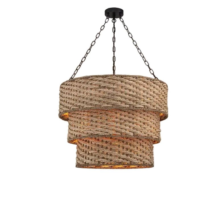 Tierra 5-Light Matte Black 3-Tiered Rattan Chandelier